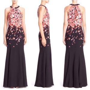 NWD $2,995‎ St. John Black Flamingo Dégradé Print Gown [SZ 6 ]
